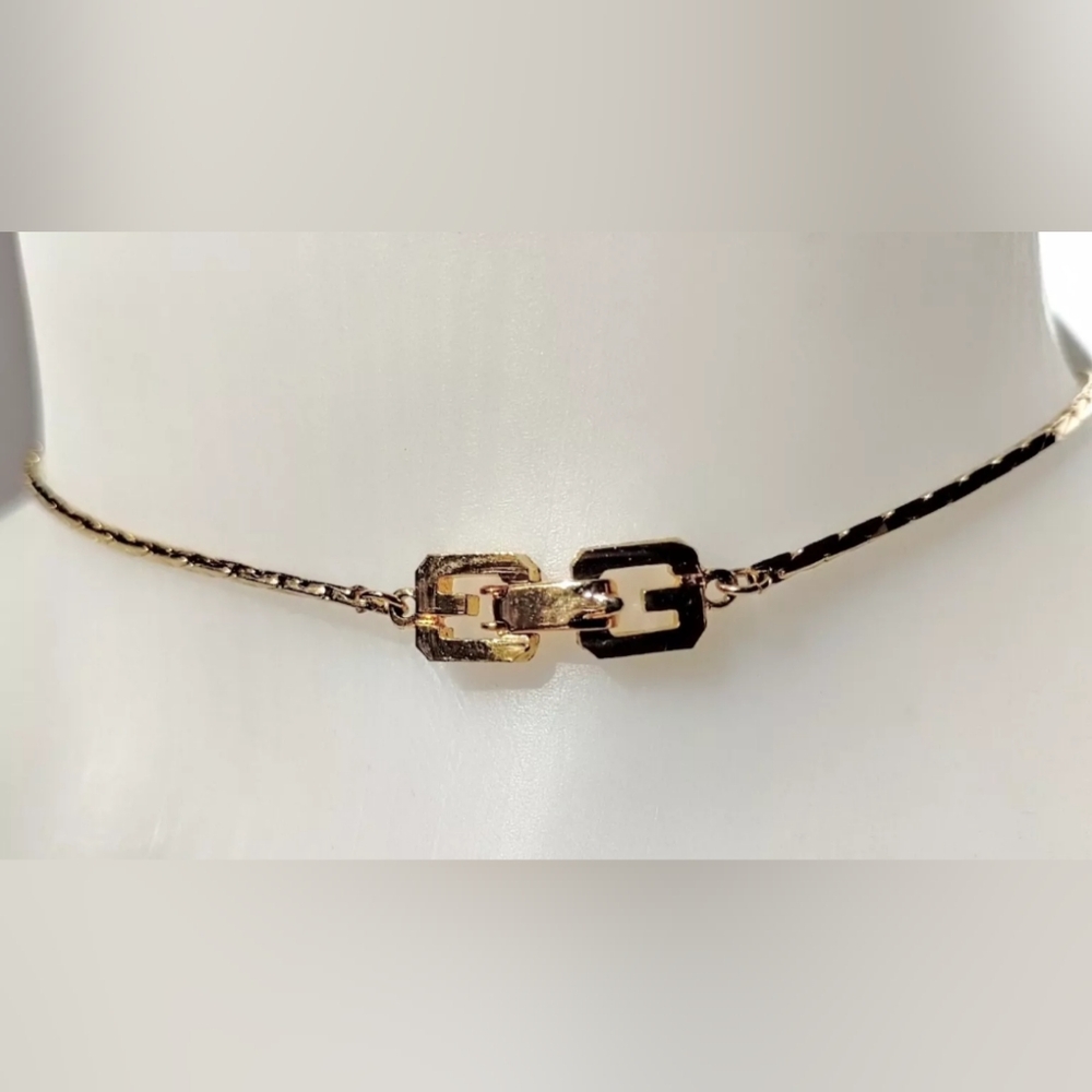 Vintage 80s Givenchy Gold Tone Enamel Cube Necklace Black Mauve Disco Modernist - Picture 5 of 11